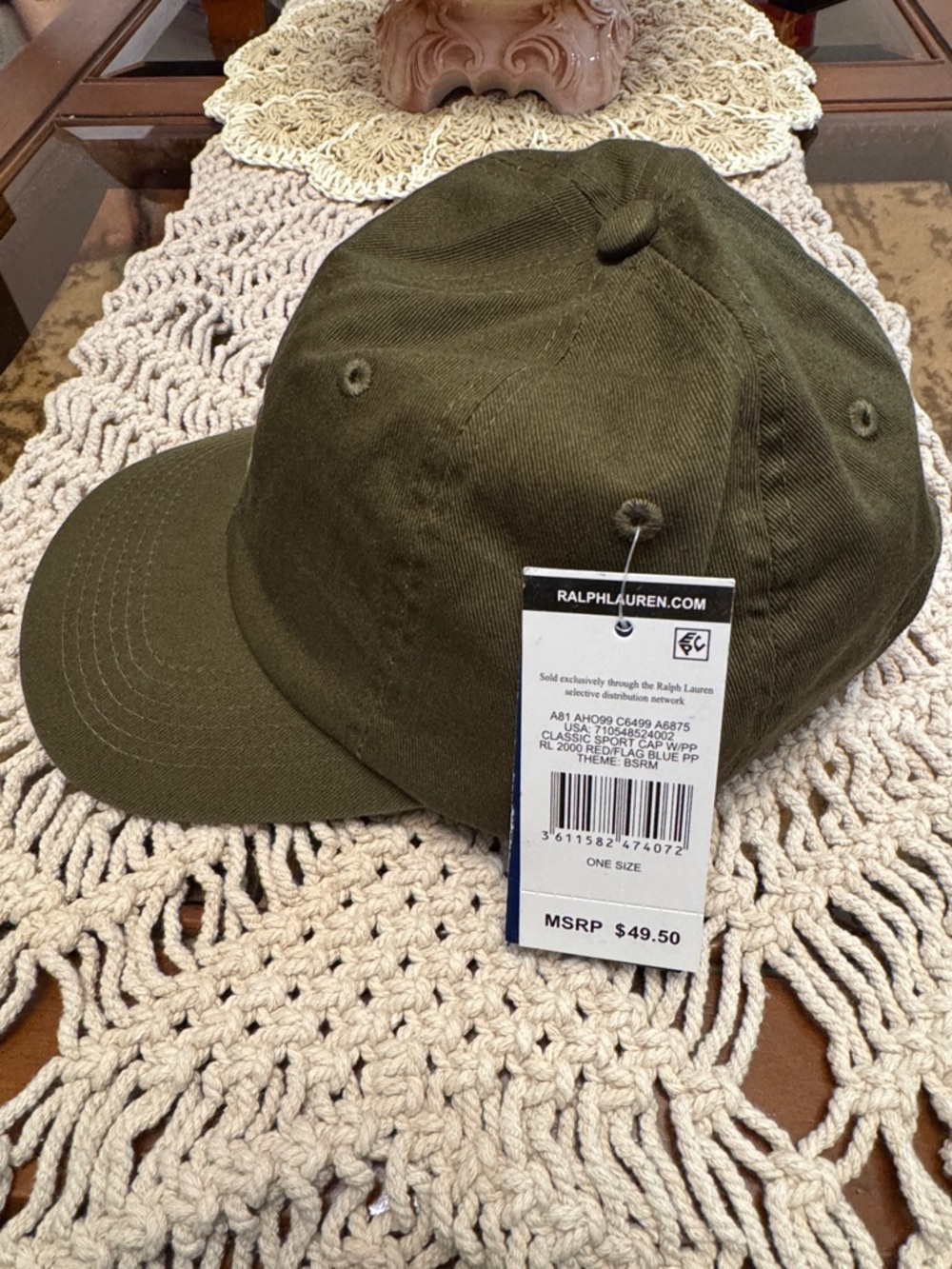 Ralph Lauren Olive Polo Pony Embroidered Baseball Cap - Picture 3 of 5